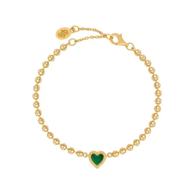 Karma And Luck Women's Gold / Green Blessed & Peaceful Malachite Heart Bracelet