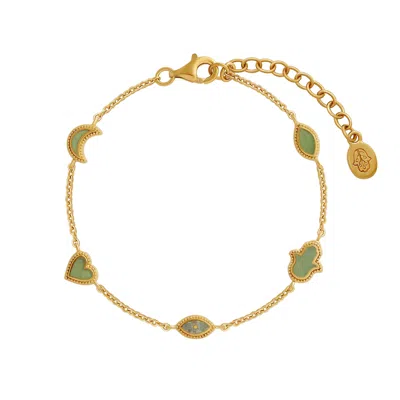 Karma And Luck Women's Gold / Green Celestial Bonds Jade Moon Heart & Evil Eye Bracelet