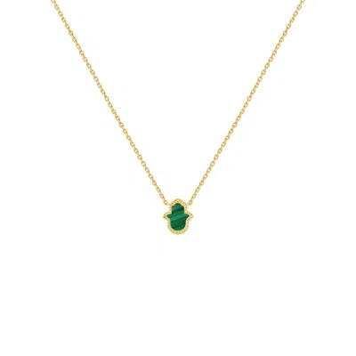 Karma And Luck Women's Gold / Green Honest & Bright Malachite Hamsa Gold Necklace