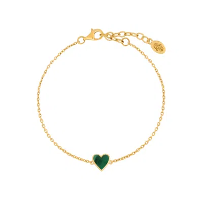 Karma And Luck Women's Gold / Green Love's Shield Malachite Heart Bracelet
