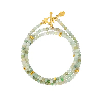 Karma And Luck Women's Gold / Green Manifest Abundance Jade Elephant Wrap Bracelet In Multi