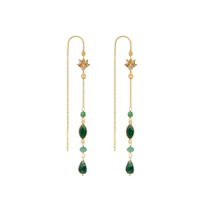 Karma And Luck Women's Gold / Green Peaceful Perspective Lotus Jade Drop Gold Earrings