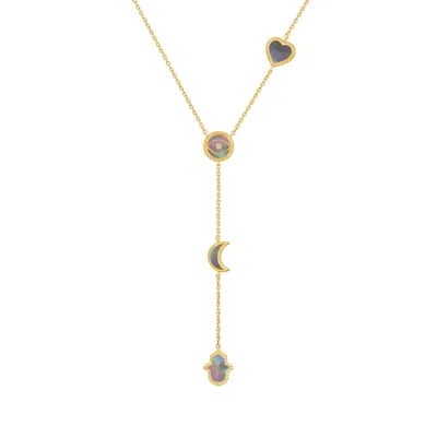 Karma And Luck Women's Gold / Grey Patient Mind Multi-symbol Mother Of Pearl Necklace