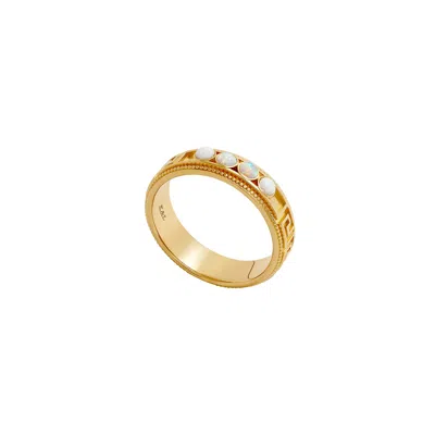Karma And Luck Women's Gold Infinite Light Opal Greek Key Ring