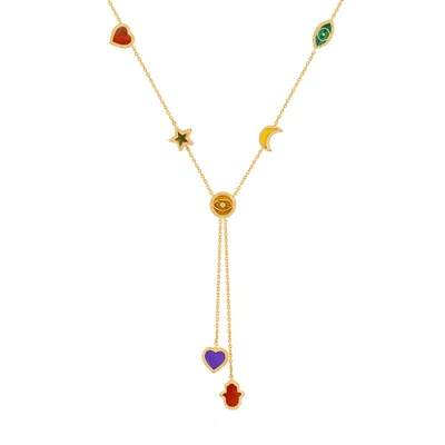 Karma And Luck Women's Gold Maximize Joy Multi-symbol & Multi-gemstone Necklace