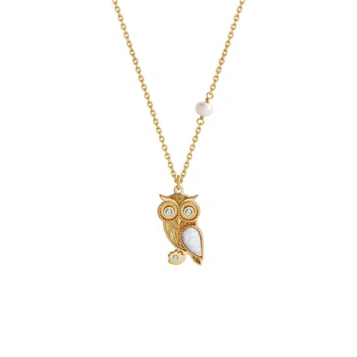 Karma And Luck Moonlit Wisdom Owl Opal Necklace In Gold