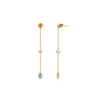 Karma And Luck Women's Gold Omniscient Guardian Multi-symbol Earrings