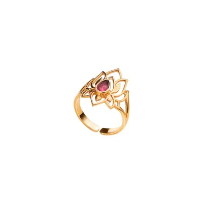 Karma And Luck Women's Gold / Pink Abundant Bloom - Gold Plated Lotus Tourmaline Ring In Multi