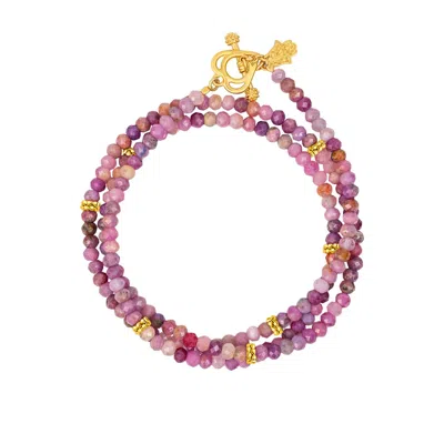 Karma And Luck Women's Gold / Pink / Pink Bold Love Ruby Heart Wrap Bracelet