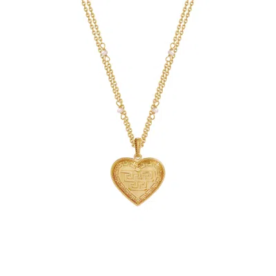 Karma And Luck Pure Devotion Pearl Heart Necklace In Gold