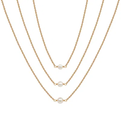 Karma And Luck Women's Gold / White Dazzling Soul Triple Layer Pearl Necklace
