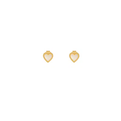 Karma And Luck Women's Gold / White Enchanted Soul Mother Of Pearl Heart Gold Earrings