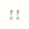 Karma And Luck Women's Gold / White Ethereal Glow Rainbow Moonstone Moon & Star Gold Earrings In Gold