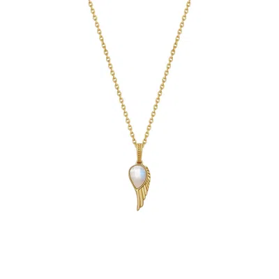 Karma And Luck Women's Gold / White Lightness Of Being Moonstone Angel Wing Gold Necklace In Multi