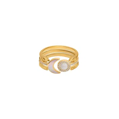 Karma And Luck Women's Gold / White Lunar Brilliance Rainbow Moonstone Moon Gold Ring In Multi