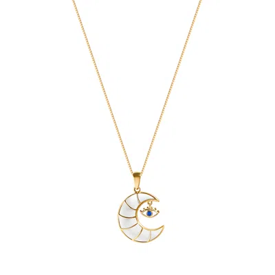 Karma And Luck Women's Gold / White Serene Night - Moon Evil Eye Charm Necklace
