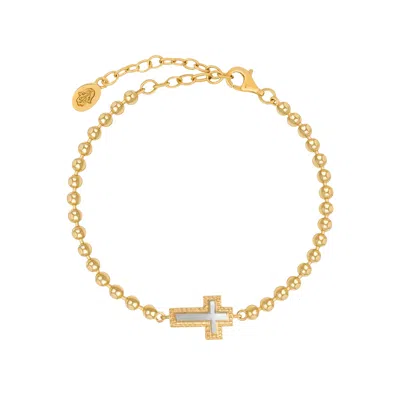 Karma And Luck Women's Gold / White Sparkling Soul Mother Of Pearl Cross Bracelet In Multi