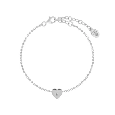 Karma And Luck Women's Graceful Love Diamond Heart Charm Silver Bracelet