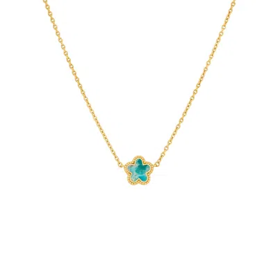 Karma And Luck Women's Green / Blue / Gold Constant Growth Turquoise Flower Gold Necklace In Multi