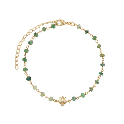 Karma And Luck Women's Green / Gold Focused Serenity Ombre Emerald Lotus Charm Bracelet