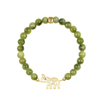 Karma And Luck Women's Green Grounded In Luck Jade Elephant Bracelet