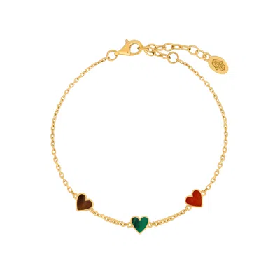 Karma And Luck Women's Green / Red / Gold Heart's Desire Multi-stone Heart Bracelet