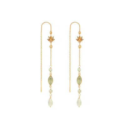 Karma And Luck Women's Neutrals / Gold Renewed Purpose Lotus Aquamarine Drop Earrings