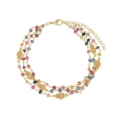 Karma And Luck Women's Nourished Intuition Multi-sapphire Hamsa Gold Bracelet