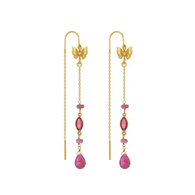 Karma And Luck Women's Pink / Pink / Purple Zen Mindset Tourmaline Butterfly Gold Drop Earrings In Multi