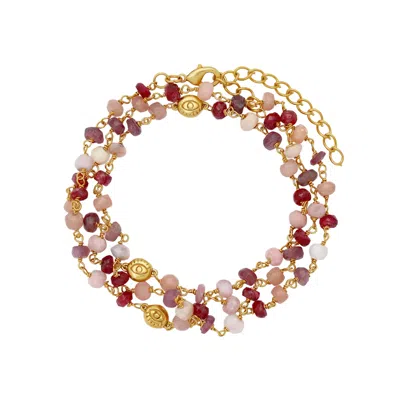 Karma And Luck Women's Pink / Purple / Gold Abundant Grace Multi-stone Evil Eye Gold Wrap Bracelet