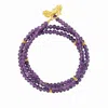 Karma And Luck Women's Purple / Gold Divine Balance - Amethyst Hamsa Wrap Bracelet In Purple