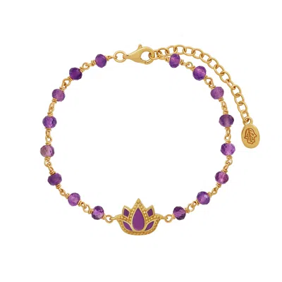 Karma And Luck Women's Purple / Gold Radiant Calm Amethyst Lotus Gold Bracelet In Multi