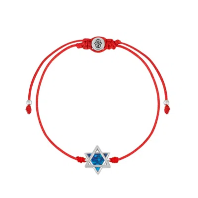 Karma And Luck Women's Red / Blue Evolved Soul Blue Opal Star Of David Red String Bracelet