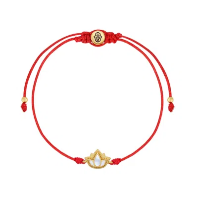 Karma And Luck Blossoming Spirit 6 Mm Mother Of Pearl Lotus Drawstring Bracelet In Red