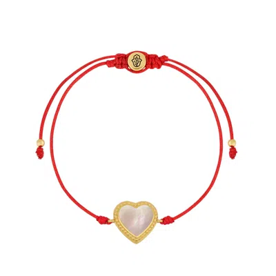 Karma And Luck Women's Red / White Dreams Fulfilled Mother Of Pearl Heart Charm Red String Bracelet