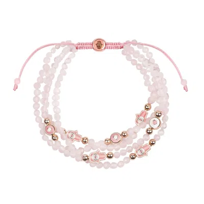 Karma And Luck Women's Rose Gold / Pink / Purple Gentle Soul - Rose Quartz Hamsa Evil Eye Charm Bracelet In Multi