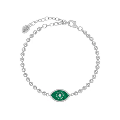 Karma And Luck Women's Silver / Green Constant Guardian Evil Eye Malachite Silver Bracelet