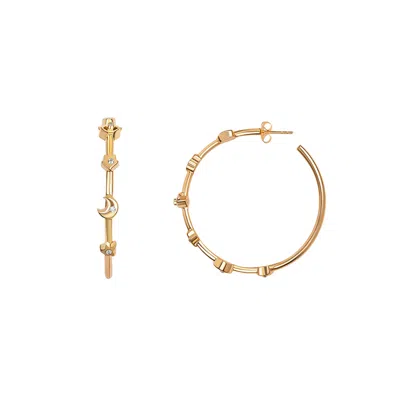 Karma And Luck Women's Universal Spirituality - Multi Symbol Gold Hoop Earrings