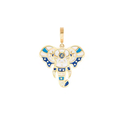 Karma And Luck Women's White / Blue / Gold Resilient Spirit Elephant Charm