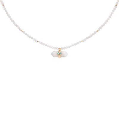 Karma And Luck Women's White Brilliant Illumination - Moonstone Evil Eye Pointer Necklace