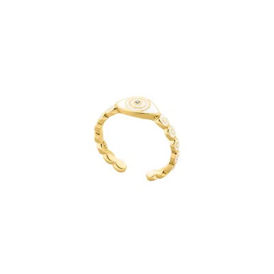 Karma And Luck Women's White / Gold Delightful Peacefulness - Evil Eye Ring