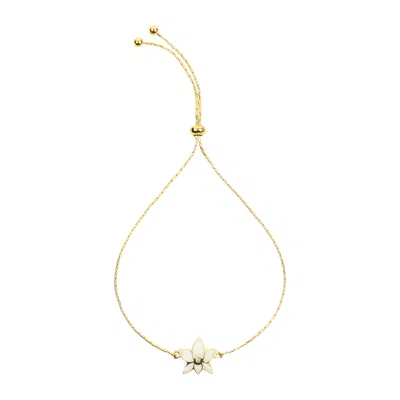 Karma And Luck Women's White / Gold In Full Bloom Diamond Lotus Charm Bracelet