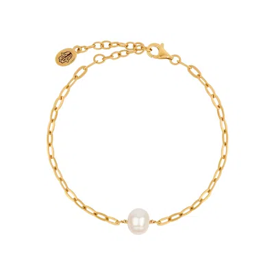 Karma And Luck Women's White / Gold Infinite Peace Chain Pearl Bracelet