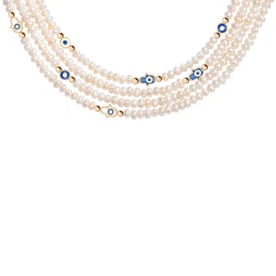 Karma And Luck Women's White Protective Subtlety - Evil Eye Hamsa Pearl Necklace