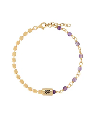 Karma And Luck Zodiac Plated Amethyst Beaded Bracelet In Purple