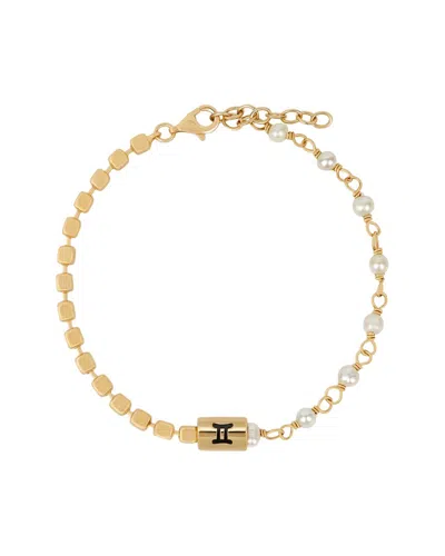 Karma And Luck Zodiac Plated & 4 Mm Pearl Beaded Bracelet In Gold