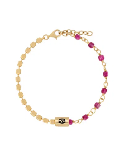 Karma And Luck Zodiac Plated Ruby Beaded Bracelet In Multi