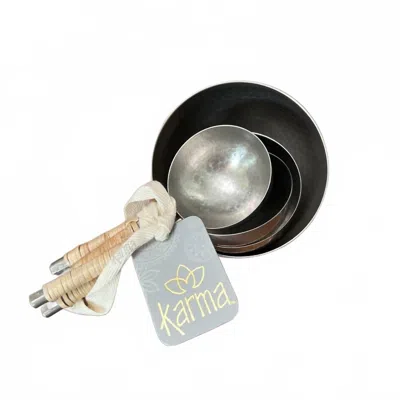 Karma Catalina Cane-wrapped Measuring Cups In Silver In Metallic