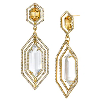 Pre-owned Karma El Khalil Strata Earrings Diamond Moonstone Citrine 18k Yellow Gold