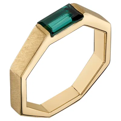 Pre-owned Karma El Khalil Tourmaline Baguette Solitaire Octagonal Ring 18k Yellow Gold Band